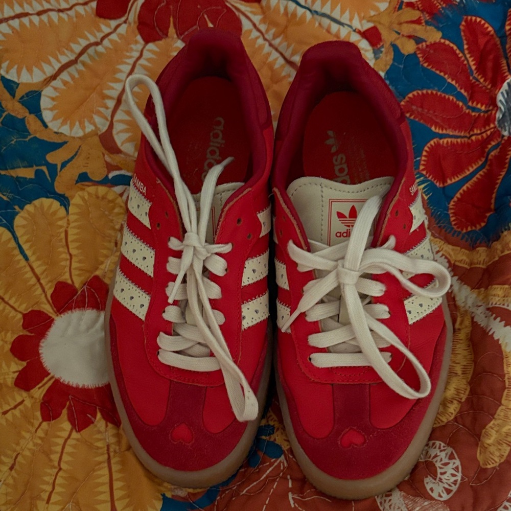 Adidas Scarlet and Cream Sneakers